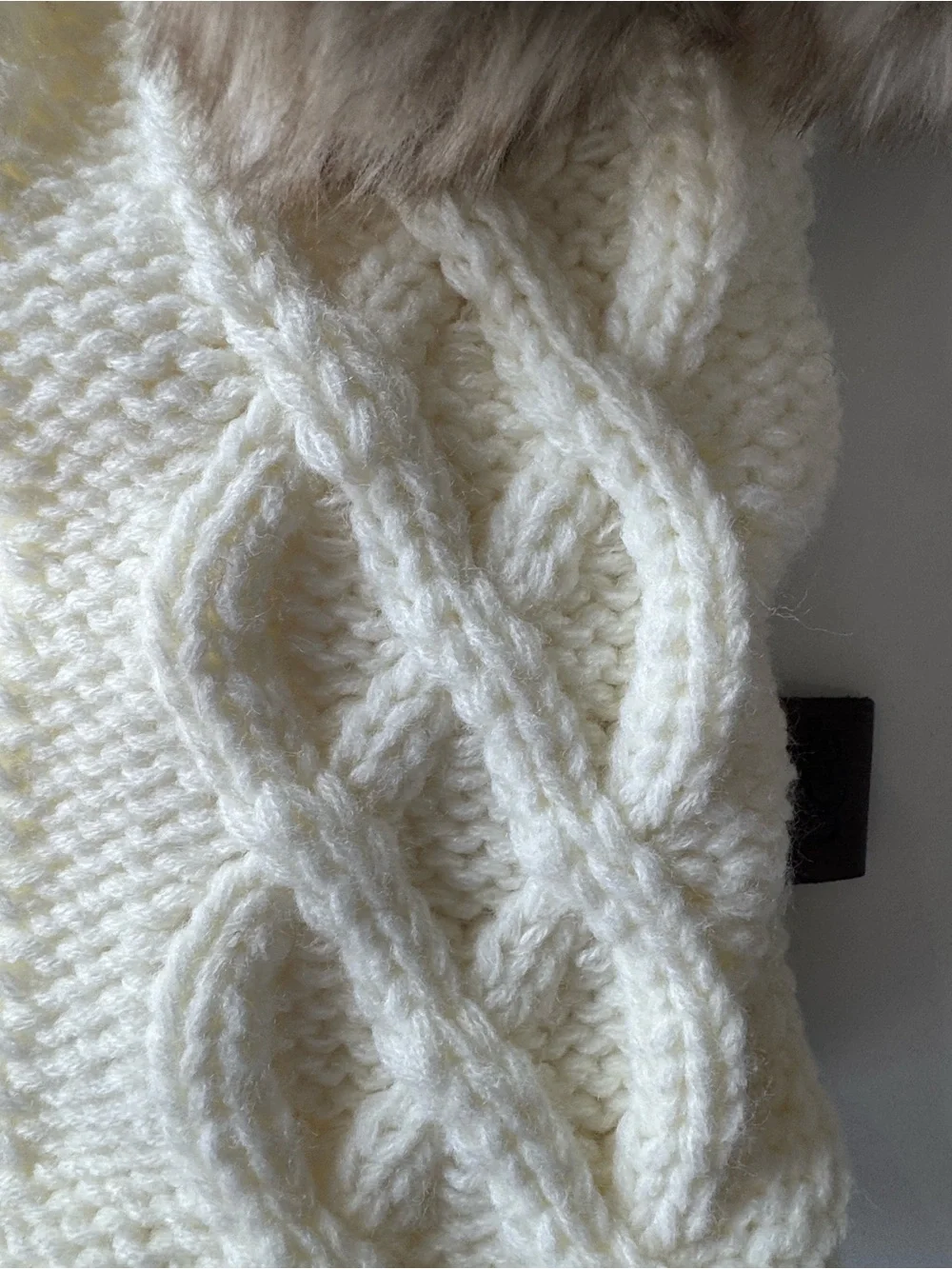 UGG Cream Cable Knit Bottle Sleeve with Faux Fur Pom Poms